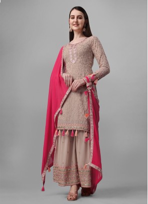 Designer Faux Georgette Designer Salwar Suit in Beige