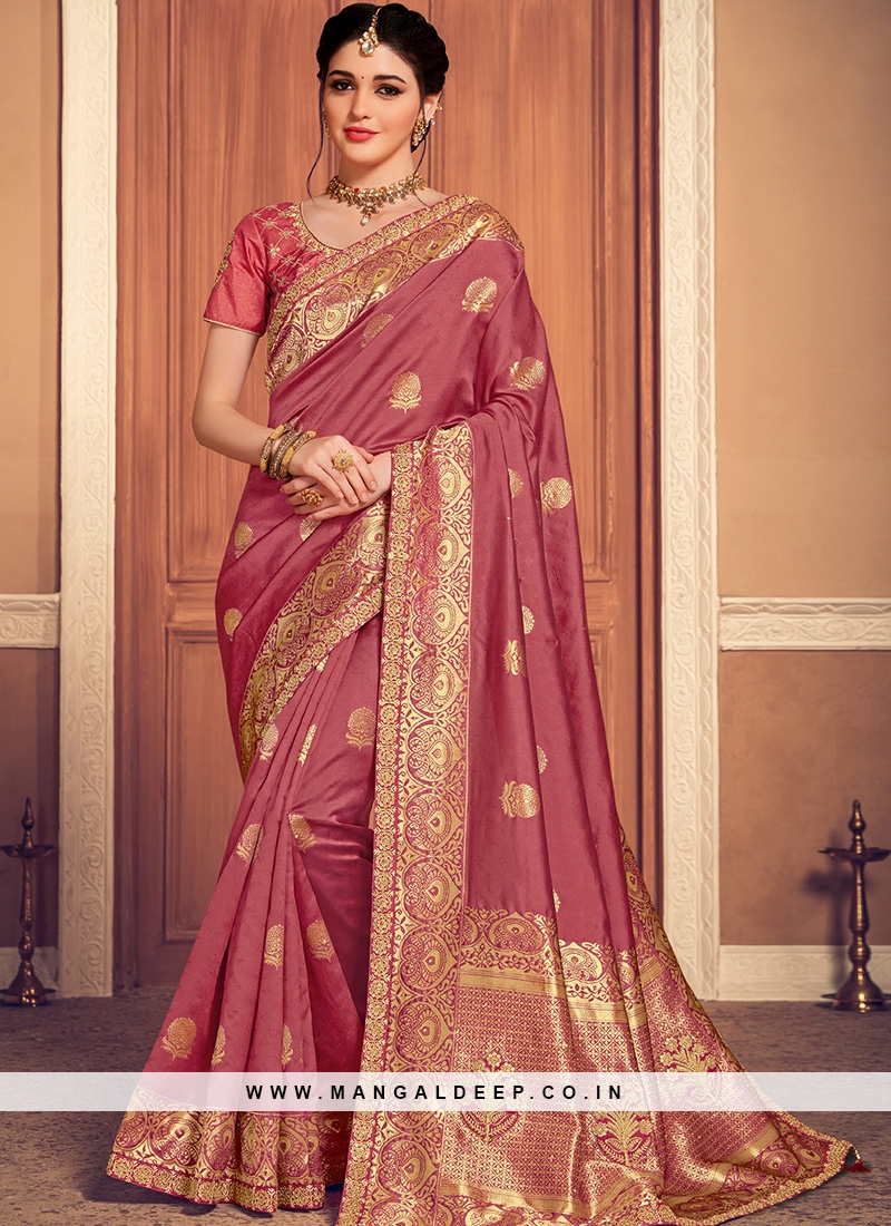 Designer Function Wear Banarasi Silk Saree In Pink Color