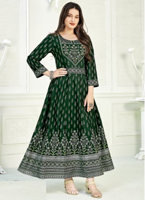 Designer Function Wear Green Color Rayon Gown