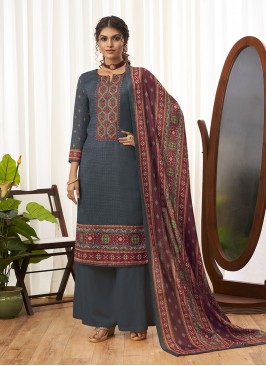 Designer Function Wear Grey Color Salwar Kameez