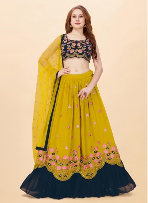 Designer Function Wear Mustard Color Lehenga Choli