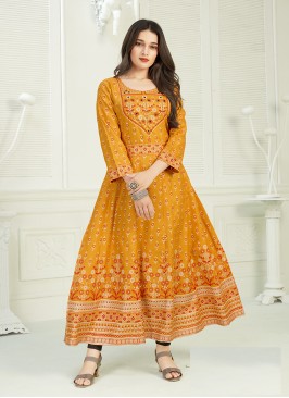 Designer Function Wear Yellow Color Rayon Gown