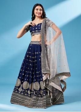 Designer Georgette Lehenga Choli in Navy Blue