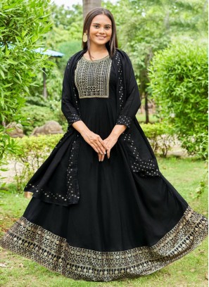 Designer Gown Embroidered Rayon in Black