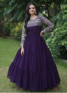 Designer Gown Zari Faux Georgette in Purple