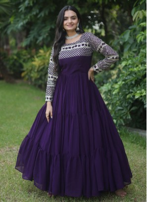 Designer Gown Zari Faux Georgette in Purple