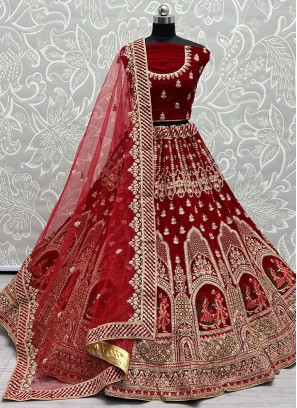 Designer Lehenga Choli Diamond Velvet in Red