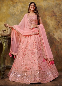 Designer Lehenga Choli Embroidered Georgette in Pi