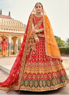 Designer Lehenga Choli Embroidered Silk in Red