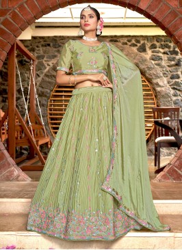 Designer Lehenga Choli Thread Chinon in Green