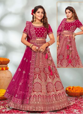 Designer Lehenga Choli Zari Velvet in Rani