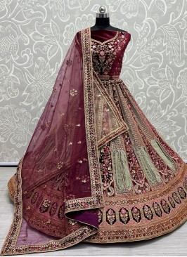 Designer Long Lehenga Choli Fancy Velvet in Purple