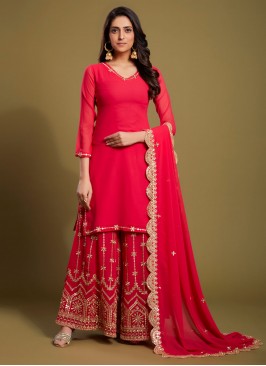 Designer Palazzo Salwar Kameez Zari Georgette in Red