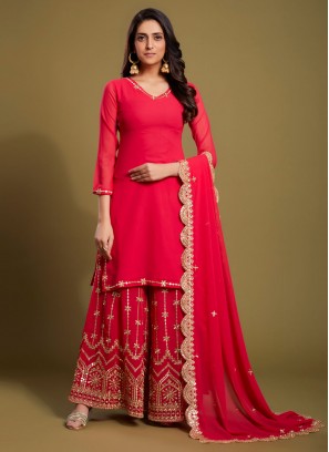 Designer Palazzo Salwar Kameez Zari Georgette in Red