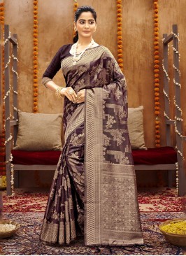 Designer Party Wear Cotton Saree In Purple Color