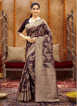 Designer Party Wear Cotton Saree In Purple Color