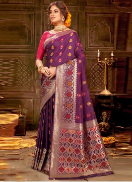 Designer Party Wear Fancy Purple Color Silk Saree