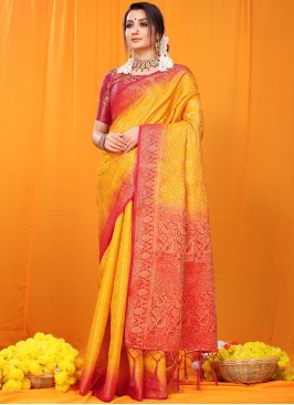 Designer Party Wear Orange Color Saree In Silk Fabric