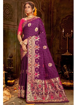 Designer Purple Color Silk Saree