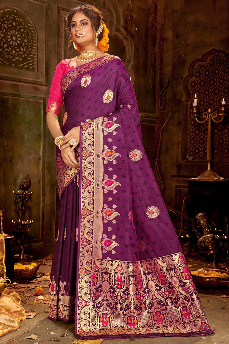 Designer Purple Color Silk Saree