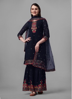 Designer Salwar Suit Designer Faux Georgette in Navy Blue