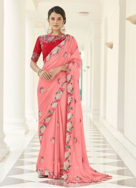 Designer Saree Dori Work Faux Georgette in Peach