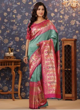 Designer Saree Embroidered Banarasi Silk in Sea Green