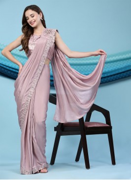 Designer Saree Embroidered Satin Silk in Mauve 