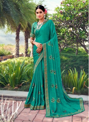 Designer Saree Printed Silk in Teal