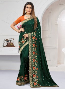 Designer Saree Resham Vichitra Silk in Green