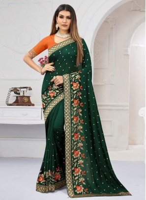 Designer Saree Resham Vichitra Silk in Green