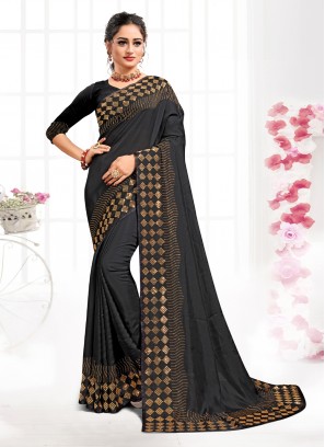 Designer Saree Swarovski Satin in Black