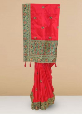 Designer Silk Saree In Lovely Rani Color