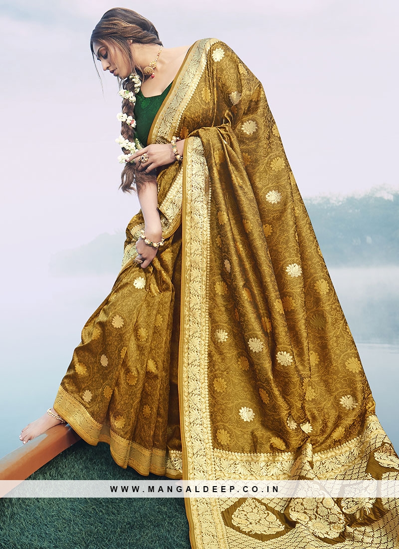Designer Silk Saree In Mustard Color
