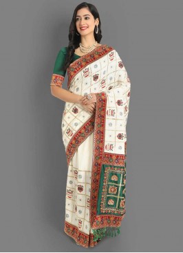 Designer Silk White Panetar Saree