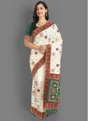 Designer Silk White Panetar Saree