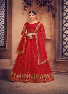 Designer Thread Embroidery Work Lehenga Chol