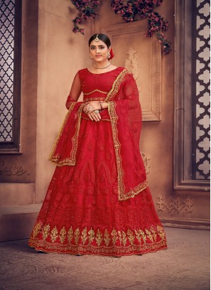 Designer Thread Embroidery Work Lehenga Chol