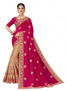 Designer Traditional Saree Embroidered Silk in Hot