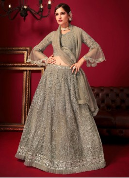 Desirable Net Stone Work Grey Lehenga Choli