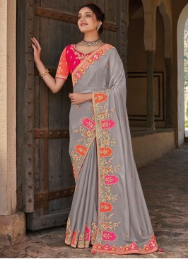 Desirable Organza Grey Classic Saree