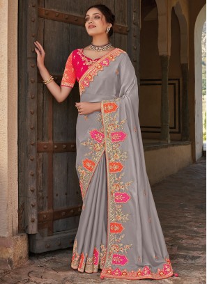 Desirable Organza Grey Classic Saree