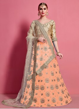 Desirable Peach Art Silk A Line Lehenga Choli