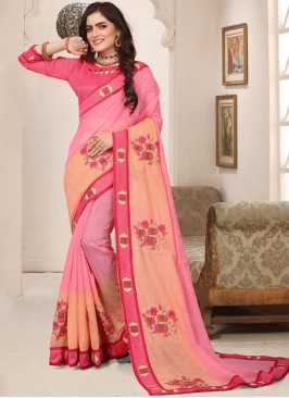 Desirable Resham Pink Cotton Silk Trendy Saree