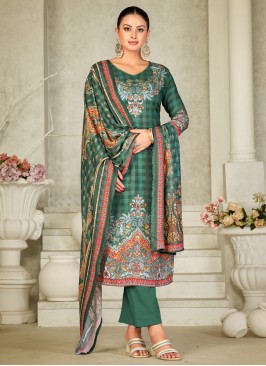 Desirable Viscose Green Digital Print Pant Style Suit