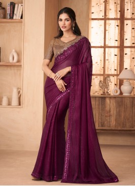 Desirable Wine Border Trendy Saree