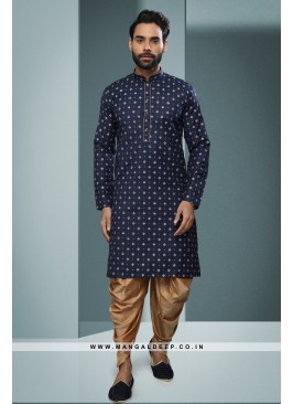 Digital Print Cotton Kurta Pyjama with Art Silk Peshawari Bottom