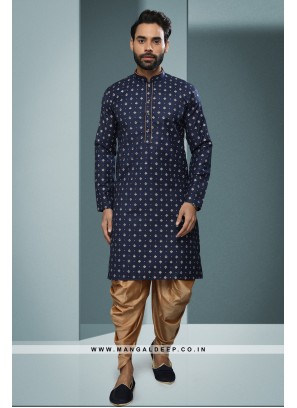 Digital Print Cotton Kurta Pyjama with Art Silk Peshawari Bottom