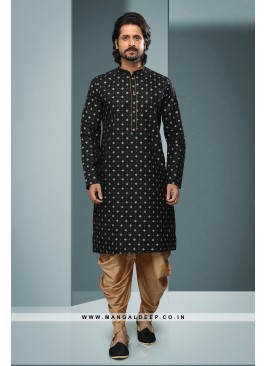 Digital Print Cotton Kurta Pyjama with Art Silk Peshawari Bottom