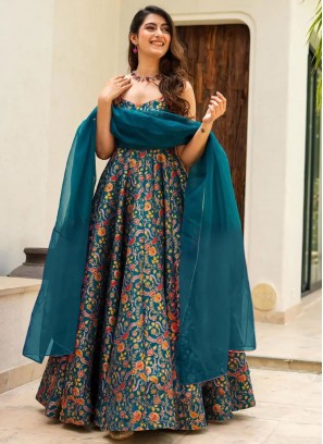 Digital Print Silk Readymade Gown in Morpeach 